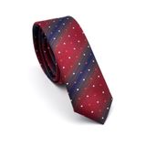 Bordo Kahverengi Ve Lacivert Verev Desenli Dokuma Kumaş Mendilli Slim Fit Kravat // Sdk-240802
