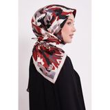 Bordo Kamuflaj Desen Twill İpek Eşarp