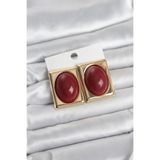 Bordo Kare Model Vintage Gold Renk Kadın Küpe