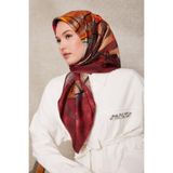 Bordo Karmaşık Desen Twill İpek Eşarp