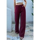 Bordo Keten Karışımlı Bol Kesim Pantolon
