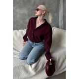 Bordo Kırışık Desen Kadın Gömlek MG2313 - XL