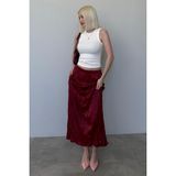 Bordo Kırışık Desen Kadın Saten Etek MG2468 - L