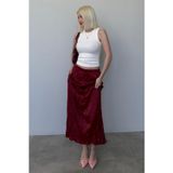 Bordo Kırışık Desen Kadın Saten Etek MG2468