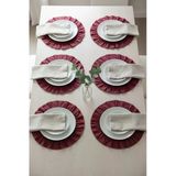 Bordo ( Kırmızı) Pamuklu Fırfırlı Supla 6'Lı Set Amerikan Servis 33 Cm Çap Supla 6'Lı