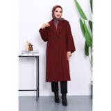 Bordo Kruvaze Yaka Astarlı Kaşe Kaban - 44