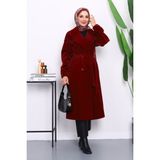 Bordo Kruvaze Yaka Kuşaklı Angora Kaban - 44