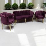 Bordo Kumaş Gümüş Metal Ayak - Balkon Ofis Bekleme Çay Seti Koltuk Takımı