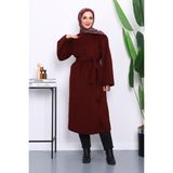 Bordo Kuşaklı Kaşe Kaban - 1