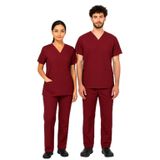 Bordo Likralı Unisex Medikal Scrubs Takımı – Doktor, Hemşire, Sağlık Personeli (M)