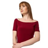 Bordo Madonna Yaka Alttan Çıtçıtlı Bluz/Body