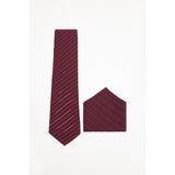 Bordo Mavi Çizgili Cep Mendilli Klasik Kravat