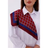 Bordo Mavi Zincir Desenli - Efes Model Fular Estascarf - Bordo - Mavi - 40 x 40 cm