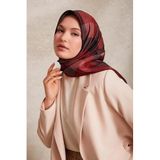 Bordo Noktalı Kareli Twill İpek Eşarp
