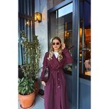 Bordo Önden Büzgülü Düğmeli Astarlı Maxi Oversize Trençkot - 1