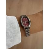Bordo Oval Kasa Çelik Kordon Vintage Gümüş Minimal Kadın Kol Saati -58