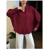 Bordo Oversize Geniş Manşetli Kadın Gömlek 27384