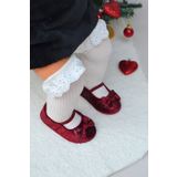 Bordo Parıltılı Kadife Kız Bebek Lastikli İlk Adım Babet-f-541