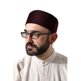 Bordo Petek Kareli Kadife Kalıp Namaz Takkesi Bordo 58