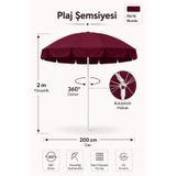 Bordo Plaj Şemsiyesi 200 Cm Çap /10 Telli, Polyester Kumaş Bordo