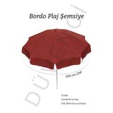 Bordo Plaj Şemsiyesi 200 Cm Çap /10 Telli, Polyester Kumaş