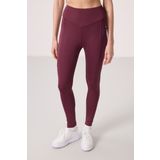 Bordo Polyester Standart Fit Esnek Performans Kadın Tayt - 94666