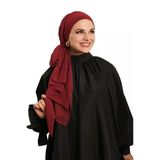 Bordo Pratik Hazır Geçmeli Bone Şal Şifon Düz 2506_16