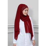 Bordo Pratik Hazır Geçmeli Bone Şal Şifon Kendinden Boneli Taşlı Elişi İşlemeli 1450_16
