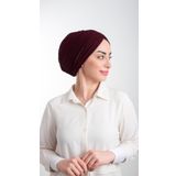 Bordo Pratik Hazır Geçmeli Tesettür Bone Fukuro Simli Büzgülü 2116_16