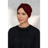 Bordo Pratik Hazır Geçmeli Tesettür Bone Petekli Büzgülü 1204_16