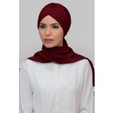 Bordo Pratik Hazır Geçmeli Tesettür Bone Petekli Mevsimlik Büzgülü Atkılı 1860_16