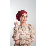 Bordo Pratik Hazır Geçmeli Tesettür Bone Sandy Kumaş Büzgülü 2114_16