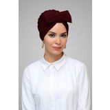 Bordo Pratik Hazır Geçmeli Tesettür Bone Sandy Kumaş Fiyonklu Büzgülü 7006_16