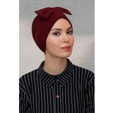 Bordo Pratik Hazır Geçmeli Tesettür Bone Sandy Kumaş Fiyonklu Büzgülü 7010_16