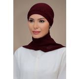 Bordo Pratik Hazır Geçmeli Tesettür Bone Sandy Kumaş Örgülü Güllü Şifon Atkılı 1203A_16
