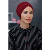 Bordo Pratik Hazır Geçmeli Tesettür Bone Sandy Kumaş Taçlı Büzgülü 1208_16