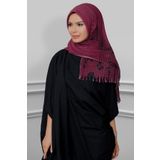 Bordo Pratik Hazır Geçmeli Tesettür Eşarp Kesik Elyaf Piliseli Çiçek Desenli 1818D1_16