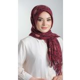 Bordo Pratik Hazır Geçmeli Tesettür Eşarp Kesik Elyaf Piliseli Çiçek Desenli 1818D6_16