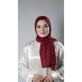 Bordo Pratik Hazır Geçmeli Tesettür Şal Örme Kumaş Taşlı Yıldız Desenli 2118Y_16