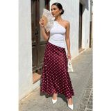 Bordo Puantiyeli Maxi Kadın Saten Etek MG2725