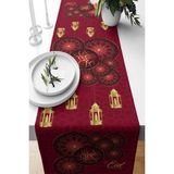 Bordo Ramazan Temalı Leke Tutmaz Kumaş Salon ve Mutfak Masa Runneri