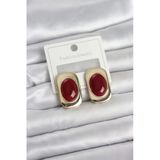 Bordo Renk Kare Model Vintage Kadın Küpe