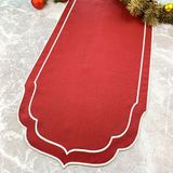Bordo Renkli Beyaz Çift Sargı Nakışlı 40 x 140 cm Keten Efektli Runner - 40 x 140 cm