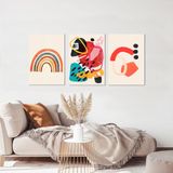 BORDO SANAT 35x50cm 3'lü Renkli Soyut Set Dekoratif Duvar Kanvas Tablo