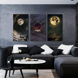 BORDO SANAT 35x65cm 3'lü Dolunay Set Dekoratif Duvar Kanvas Tablo