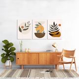 BORDO SANAT 40x55cm 3'lü Bitki Set Dekoratif Duvar Kanvas Tablo