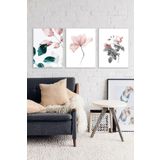 BORDO SANAT 40x60cm 3'lü Çiçek Set Dekoratif Duvar Kanvas Tablo