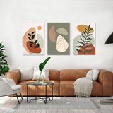 BORDO SANAT 50x75cm 3'lü Bitki Set Dekoratif Duvar Kanvas Tablo