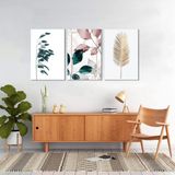 BORDO SANAT 50x75cm 3'lü Çiçek Set Dekoratif Duvar Kanvas Tablo