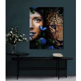 BORDO SANAT 60x75cm Kadın ve Leopar Dekoratif Duvar Kanvas Tablo